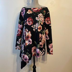 Asymmetrical Tunic Baby Suede Black Berry Floral